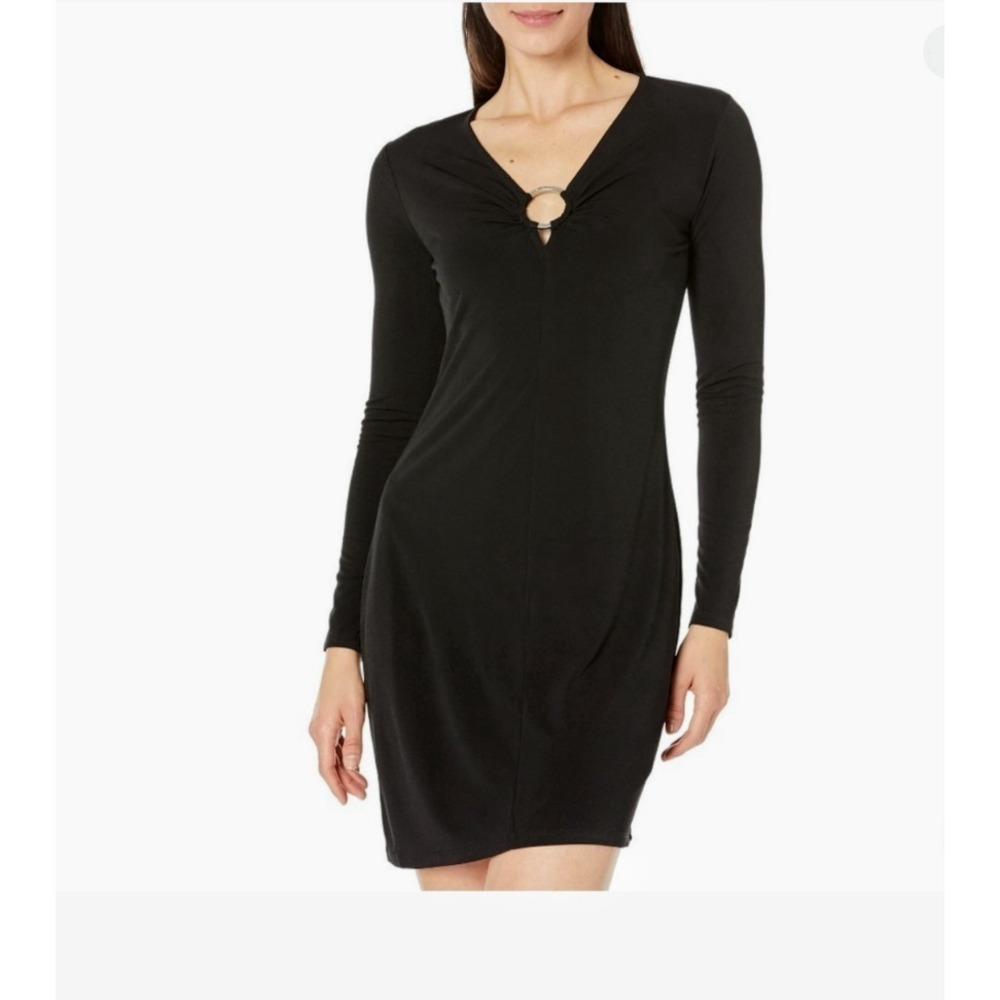 Michael Kors Black Dress Long Sleeve Ring Detail Sheath Dress XL NWT $145